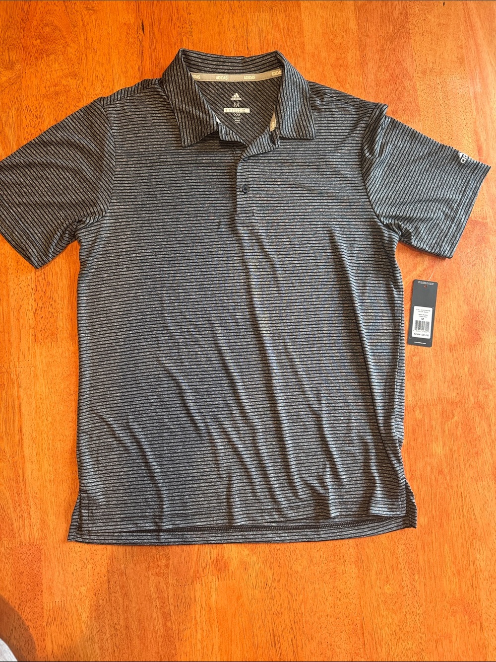 adidas Men's Black and Gray Micro-Striped Polo “Feeder Stripe” Short sleeve